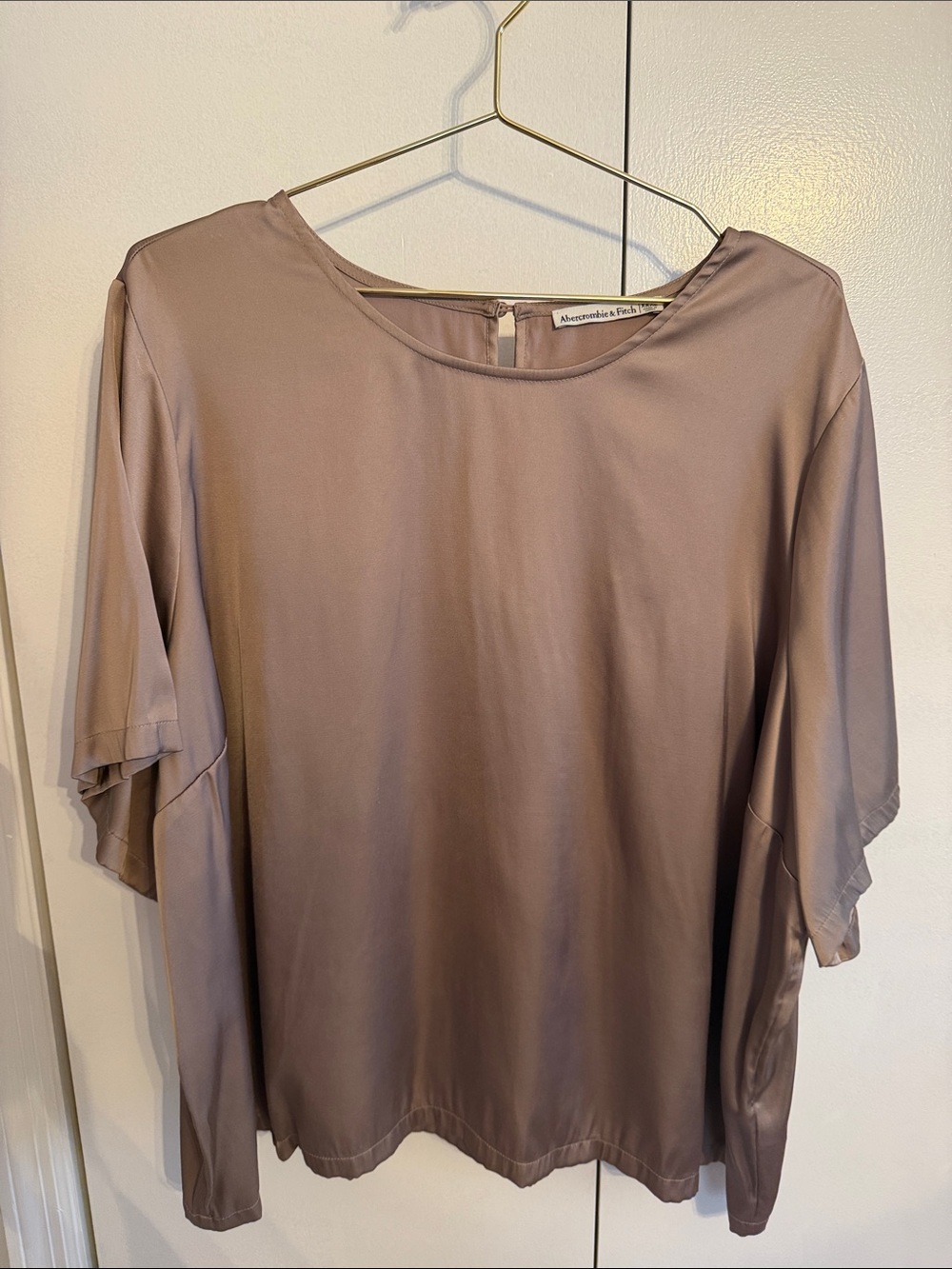 Abercrombie & Fitch Taupe Satin Short Sleeve Top
